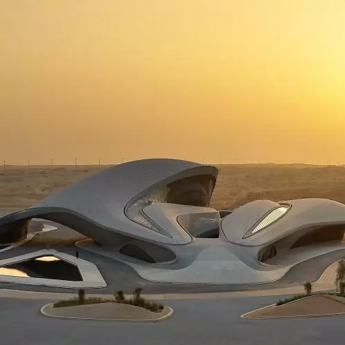 Kosmiczny budynek jak z „Diuny”: pustynne wydmy w projekcie Zaha Hadid Architects