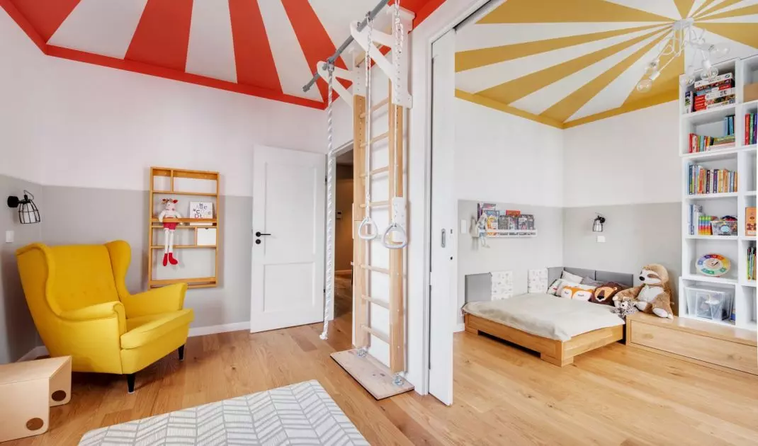 A colorful ceiling with an interesting pattern is great for a children's room