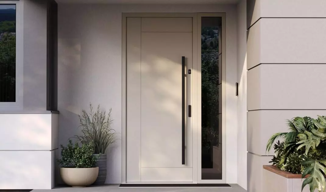 Drzwi zewnętrzne PORTA THERMO LINE model L.6 w kolorze Beżowy Szary