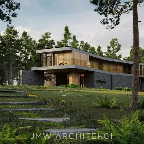 Dom z trzema bryłami i widokiem na rzekę — Forest House od JMW Architekci
