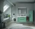 Variety of forms: With modern finishes in wood colors and decors, bathrooms gain individual character. Mat Fjord Green and Mat Pale Green shades bring freshness and timeless style to the interior
