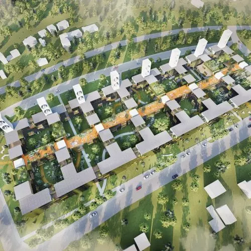 Flexible housing in a green courtyard. 