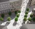 skrzyżowanie zamieni się w szeroki plac z drzewami, nowoczesną małą architekturą oraz fontanną