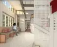 Projekt wnętrz sąsiedzkiej mediateki-biblioteki na ulicy Chłodnej 6 w Poznaniu