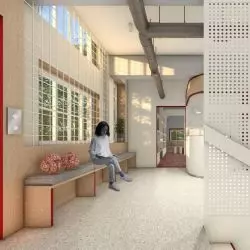 Projekt wnętrz sąsiedzkiej mediateki-biblioteki na ulicy Chłodnej 6 w Poznaniu