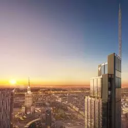 Budynek Varso Tower w Warszawie pomalowany farbą z kolekcji FUTURA w modnym odcieniu Noir 2100 Sable