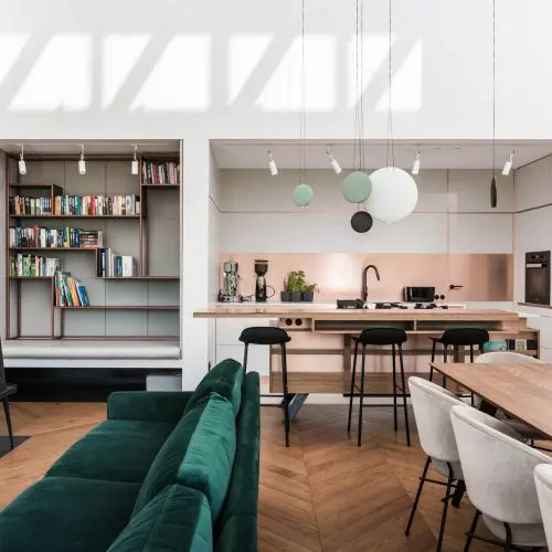 Interior of the house behind the roof in Krakow by SPOIWO studio project.