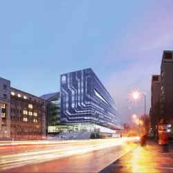 konkursowy projekt wielofunkcyjnego obiektu przestrzennie uzupełniającego budynki kampusu AGH w Krakowie