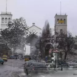 fotomontaż przedstawiający rozebraną bryłę Dworca Marchijskiego we współczensym kontekście