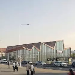 Teatr Muzyczny w Poznaniu - koncepcja, luty 2026, widok ogólny z Ronda Kaponiera, wizualizacja: Archimedia