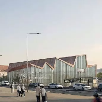 Teatr Muzyczny w Poznaniu - koncepcja, luty 2026, widok ogólny z Ronda Kaponiera, wizualizacja: Archimedia