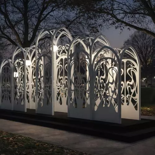 A luminous gateway to the city. An installation inspired by the Art Nouveau soul of Lodz