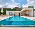 Pool with infinity glass wall