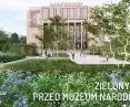 Green square in front of the National Museum in Krakow