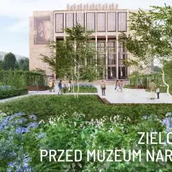 Zielony plac przed Muzeum Narodowym w Krakowie