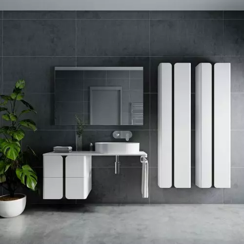 Harmonijna łazienka – ceramiczna umywalka i nowoczesne, dizajnerskie meble