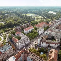 Traugutta nad Oławą, inwestycja we Wrocławiu; widok z lotu ptaka