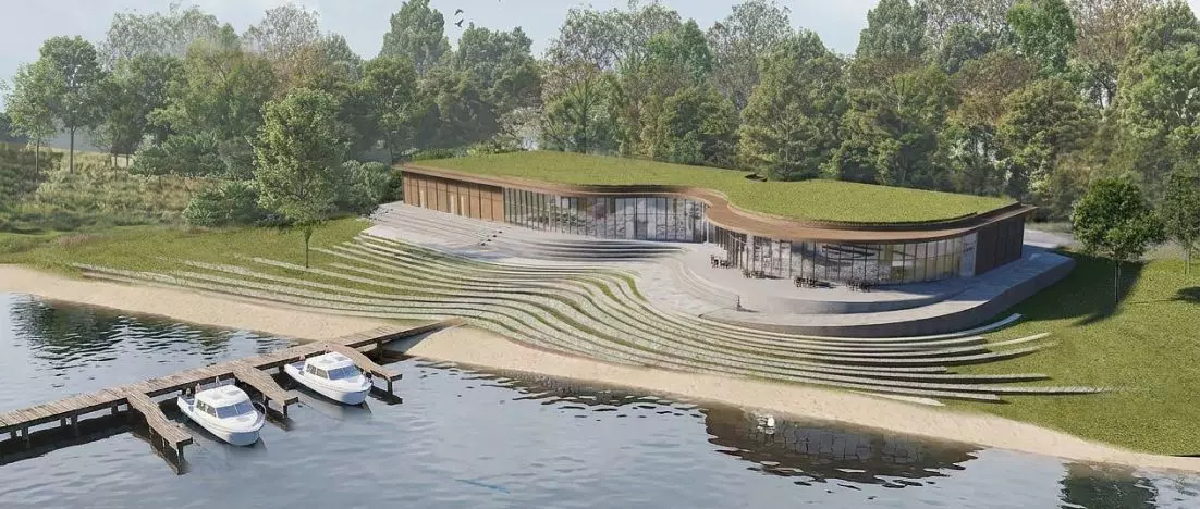 Tyniec Recreation Center. Architecture inspired by the landscape of the Vistula River