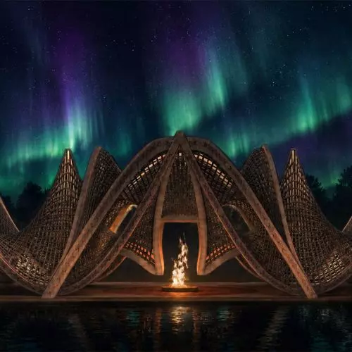 Community Around a Campfire. Students at the Academy of Fine Arts in Łódź reinterpret the Kurpie paper cutout in the form of a pavilion