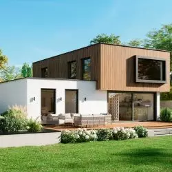 Dom z oknami Schüco Symbiotic i drzwiami Schüco LivIngSlide Panorama z PVC-U