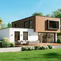 Dom z oknami Schüco Symbiotic i drzwiami Schüco LivIngSlide Panorama z PVC-U