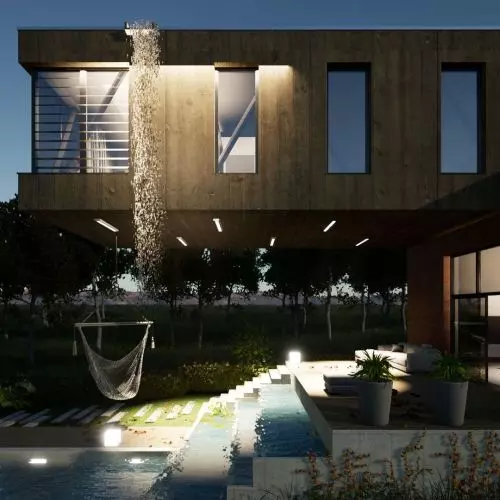 How to take advantage of a narrow plot of land, or the design of an oblong house with a waterfall