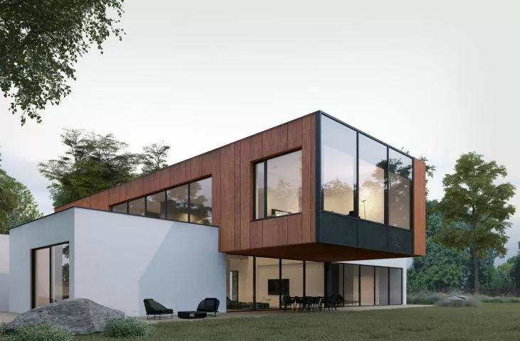 Corten and architectural concrete, or modern single-family home