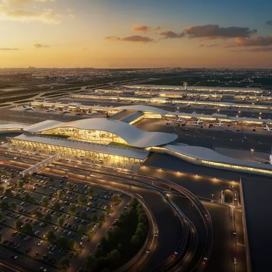 Wizualizacja koncepcyjna proponowanego projektu międzynarodowego lotniska Dulles