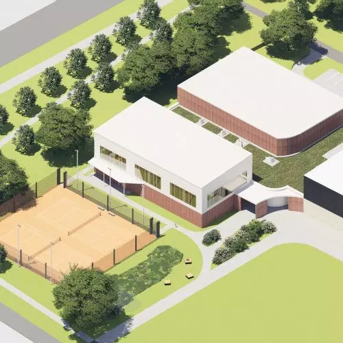LEVELS. A tennis court complex integrated into the natural terrain