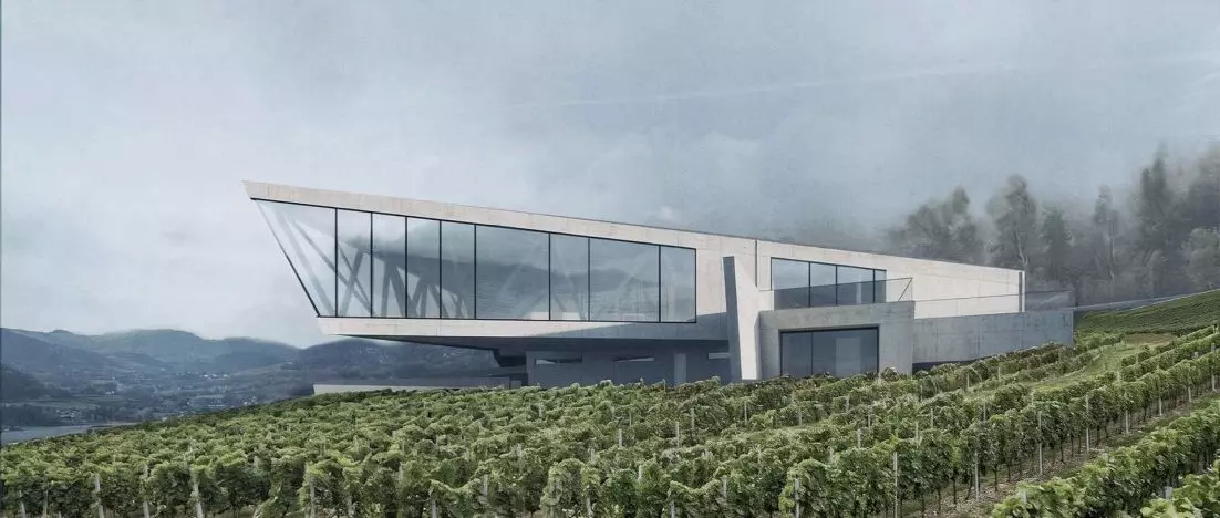Enoteka on the Dunajec River. Architecture Blending into the Slope and the Vineyard Landscape