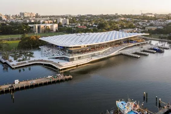 A fish market that opens up to the city. The New Sydney Fish Market, designed by 3XN, GXN, and BVN