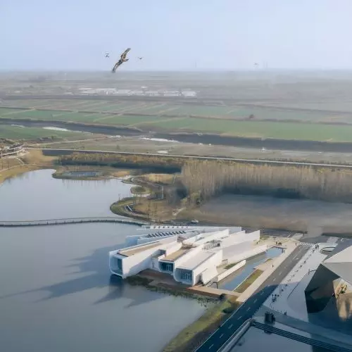 An art center rises from the wetlands of Wuhan. The Chenhu Wetland Art Center, designed by Trace Architecture Office (TAO)
