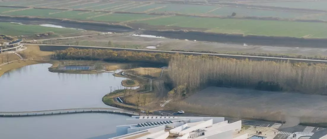 An art center rises from the wetlands of Wuhan. The Chenhu Wetland Art Center, designed by Trace Architecture Office (TAO)
