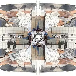 Tymczasowy dom kultury w Lublinie — kolaż z cyklu transfunkcjonalizmy prezentowany na wystawie „Architektura tymczasowości”, NIAiU, 2019