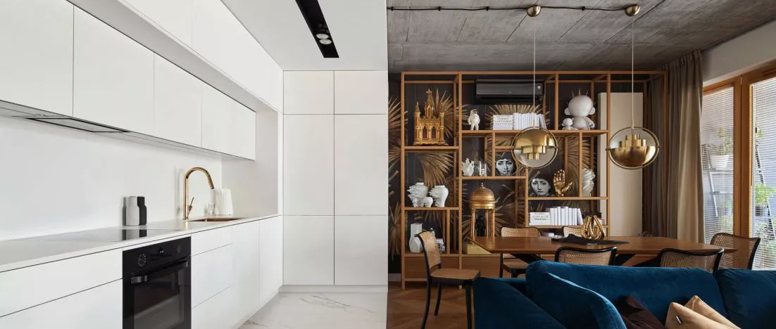 Eklektyczne wnętrze w Krakowie. Geometryczny apartament projektu blackhaus