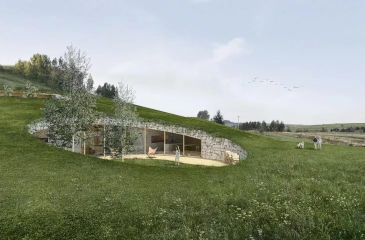 House hidden in the landscape of Krakow's Valleys