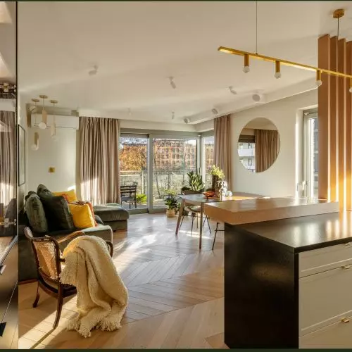 Eklektyczny apartament z oliwkowymi akcentami projektu Finchstudio