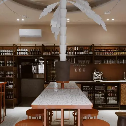 Palm, neon and modernism at RAJ pizza people wine