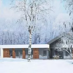 Projekt domu z płaskim dachem i częścią dzienną typu nowoczesna stodoła autorstwa ap2 Architekci