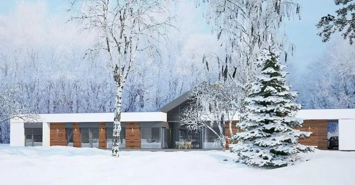 Projekt domu z płaskim dachem i częścią dzienną typu nowoczesna stodoła autorstwa ap2 Architekci