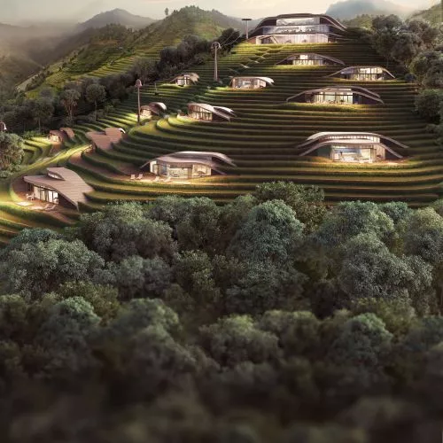 Wypoczynek pośród pól ryżowych. Projekt Rice Hill Resort