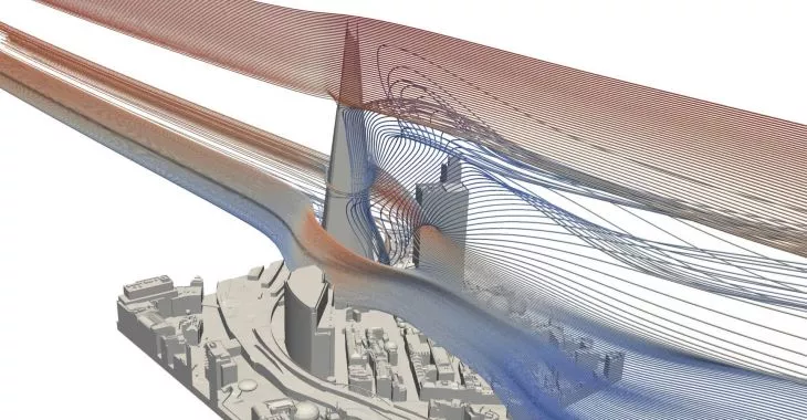 symulacja oddziaływania wiatru na wieżowiec The Shard w Londynie