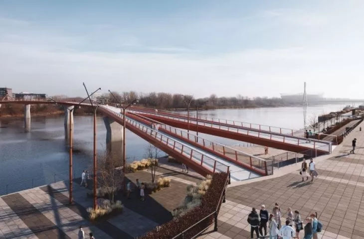 The first such bridge in Warsaw. The footbridge will connect Praga with the center
