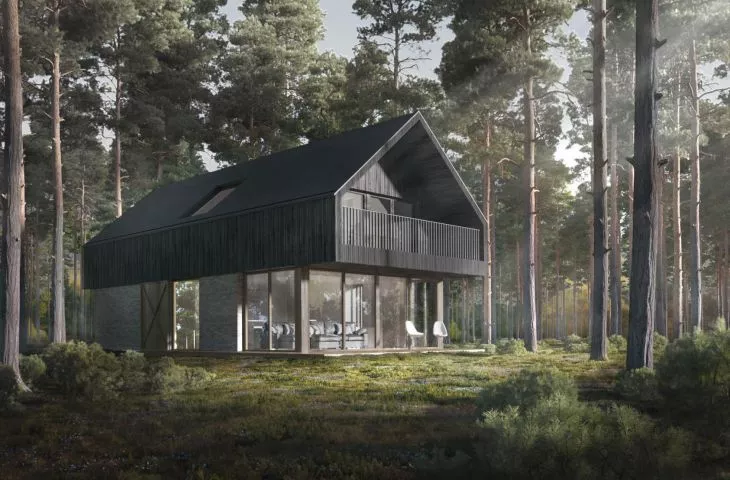 Zatopiony w lesie dom w Starej Prawdzie projektu YUMI Architekci