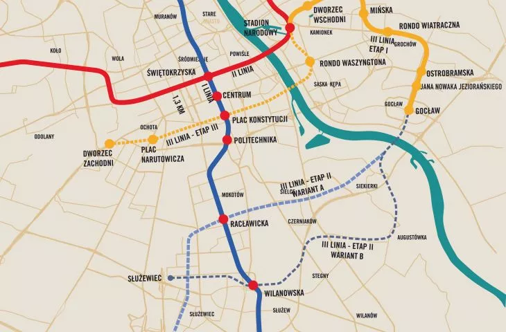 Warszawskie metro z trzecią linią i nowymi stacjami w centrum