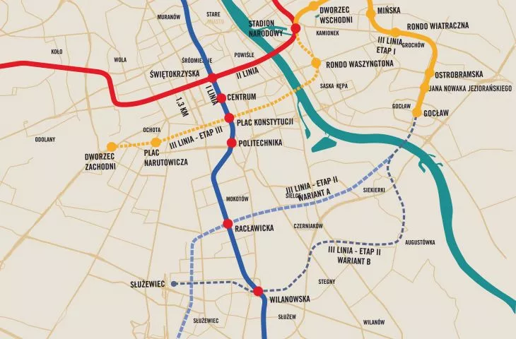 Warsaw metro with third line and new stations in the center
