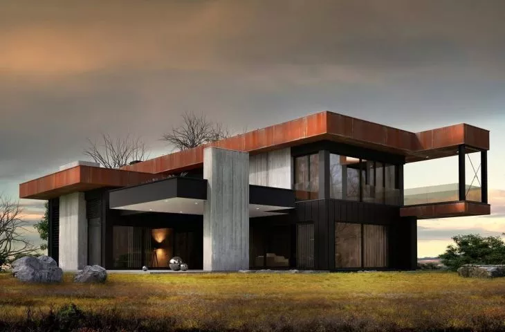 Modern house made of corten and steel. Corten Villa designed by Machoń Architekci