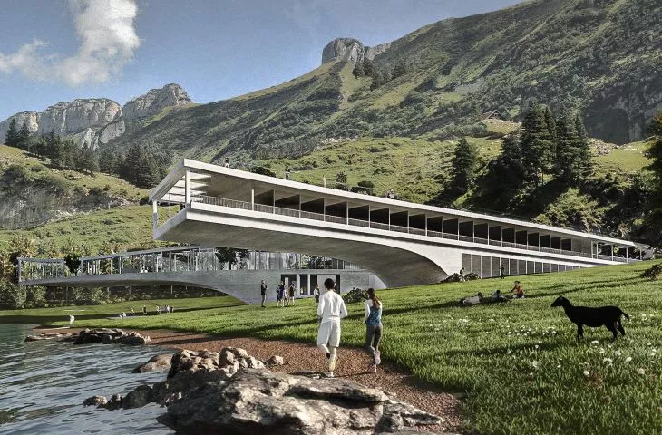 Wellness center in the Alps. Student project The Bridge honored