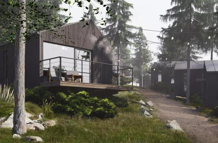 Ruciane Park. Drewniane domki nad mazurskim jeziorem projektu Archas Design