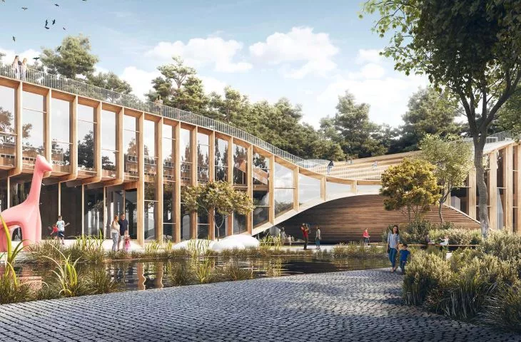 Tradycyjny materiał i niekonwencjonalna bryła. Konkursowy projekt Zielony Portal Józefowa